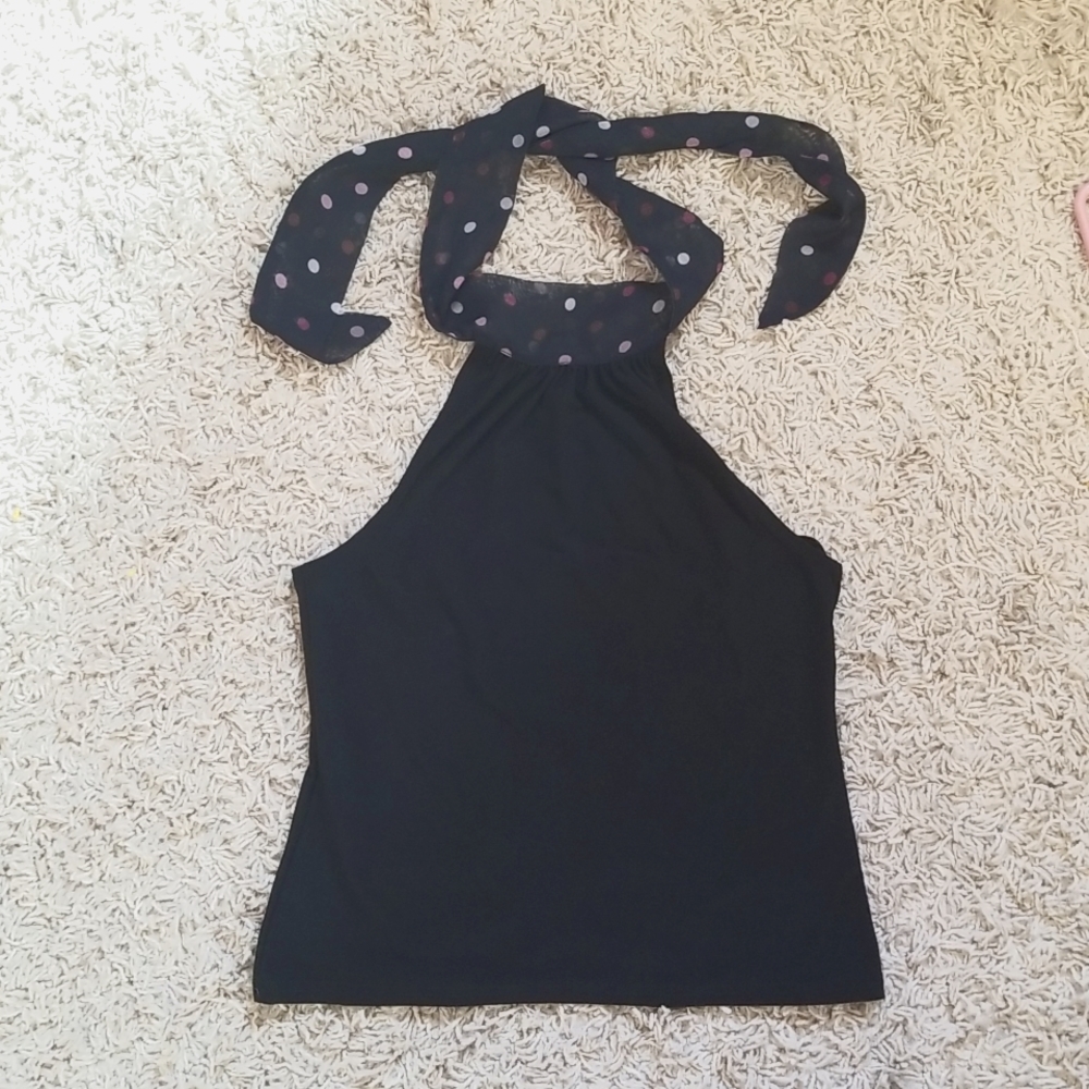 Hennes Collection Size L Halter Top Black Pink Polka Dots